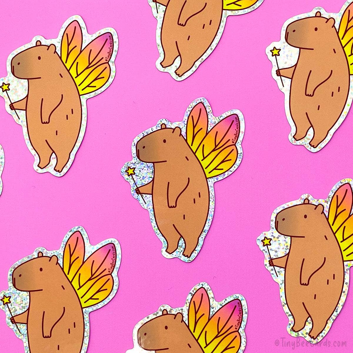 Fairy capybara glitter sticker for water bottles laptops and journals