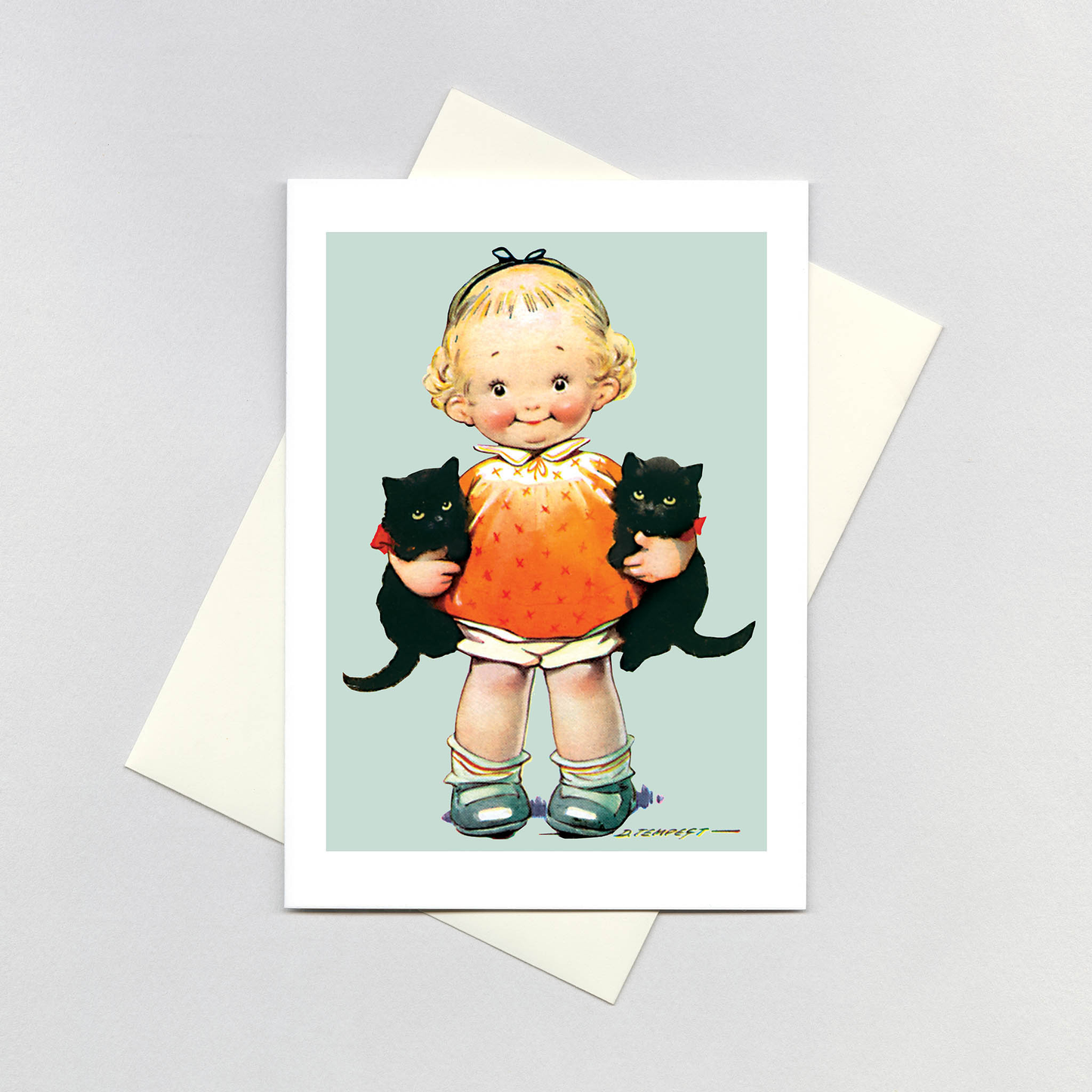 Little Girl With Kittens - Birthday Card