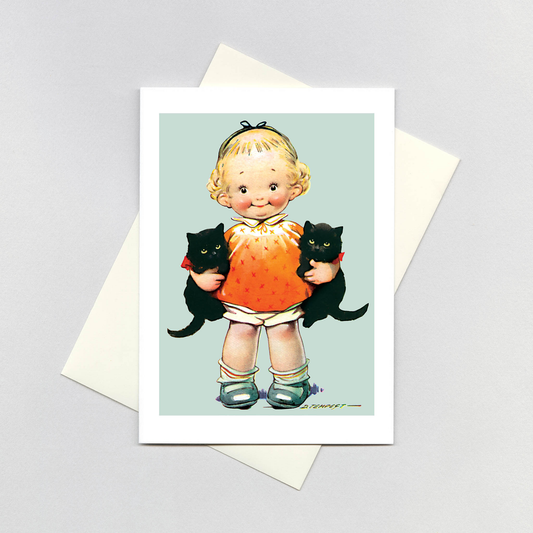 Little Girl With Kittens - Birthday Card