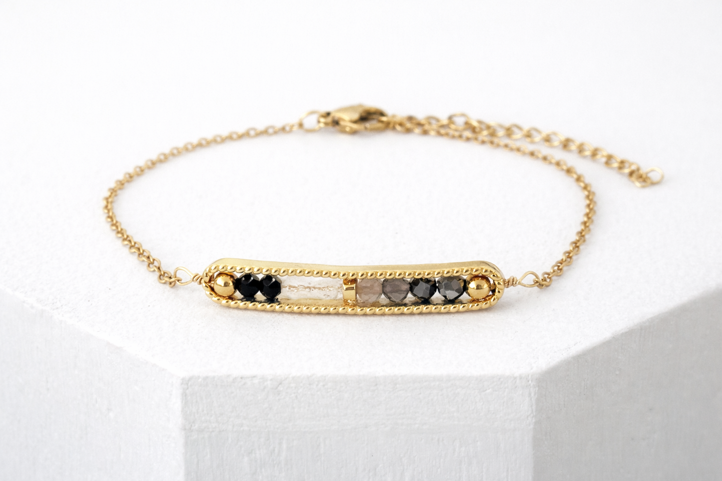 Protection Crystal Bar Bracelet – Black Tourmaline, Hematite