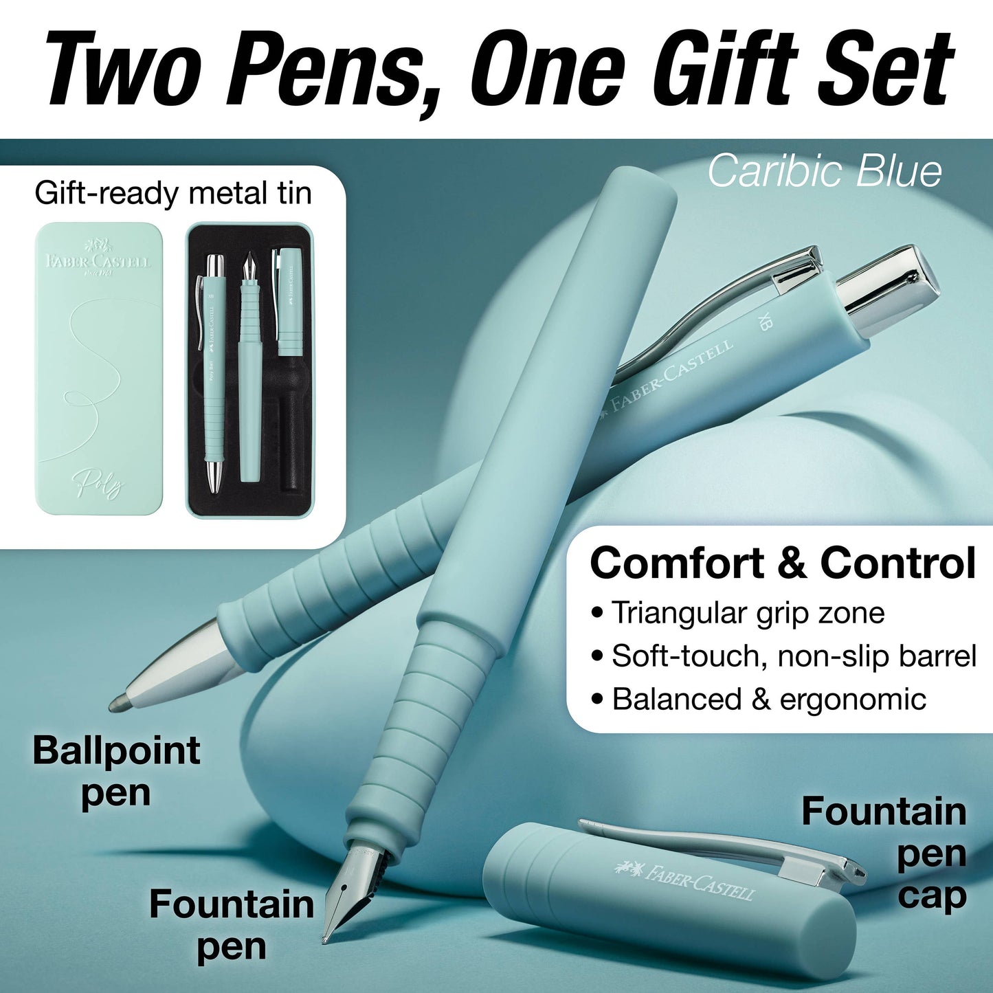 Poly Ball Gift Tin Fountain Pen and Ballpoint Set