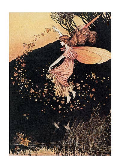 A Fairy Scattering Leaves - Birthday Card