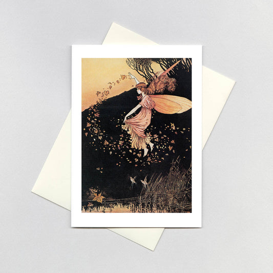 A Fairy Scattering Leaves - Birthday Card