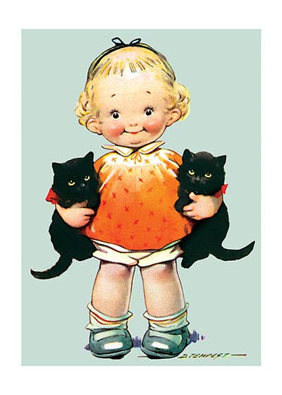 Little Girl With Kittens - Birthday Card