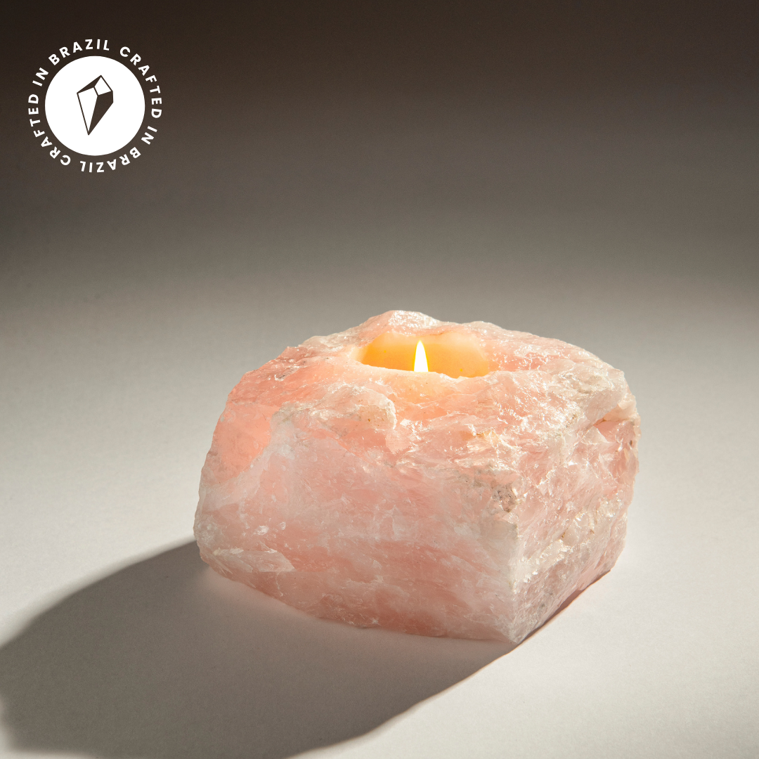 Rose Quartz Crystal Candle Holder - Crafted in Brazil