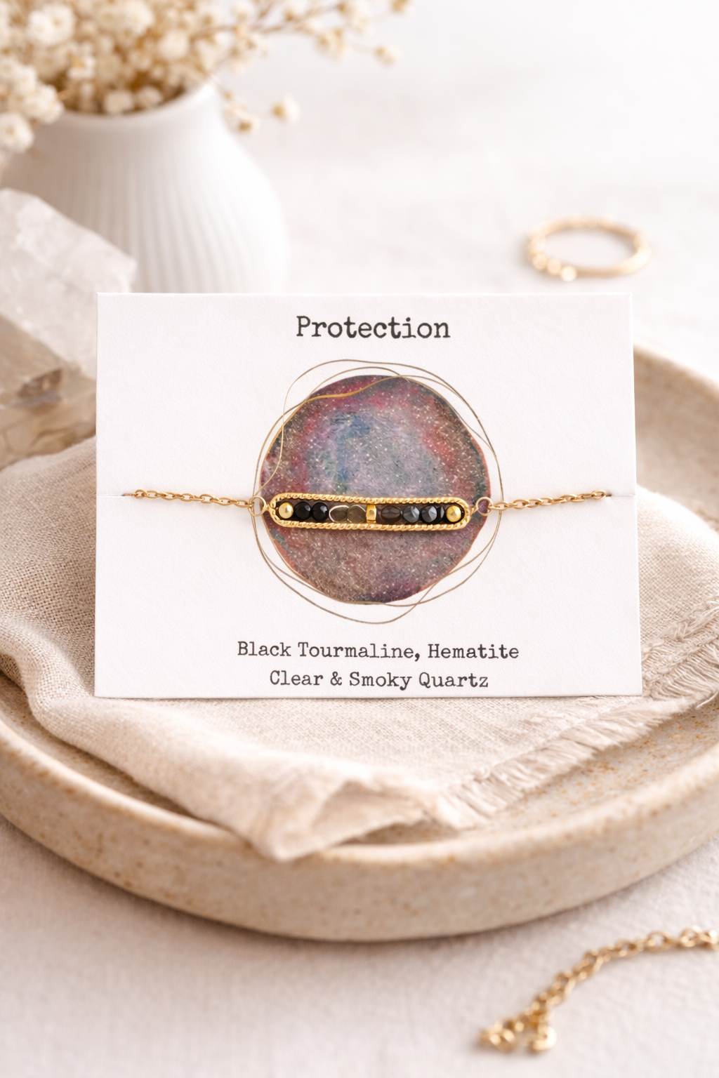 Protection Crystal Bar Bracelet – Black Tourmaline, Hematite