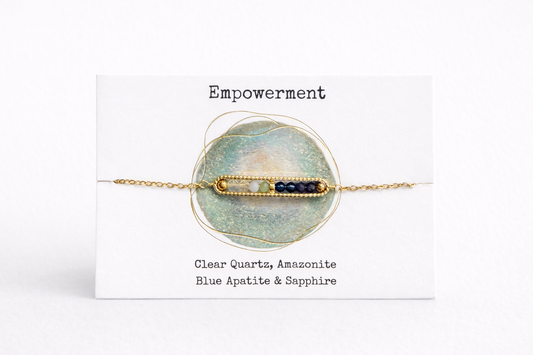 Empowerment Crystal Bar Bracelet Clear Quartz & Blue Apatite