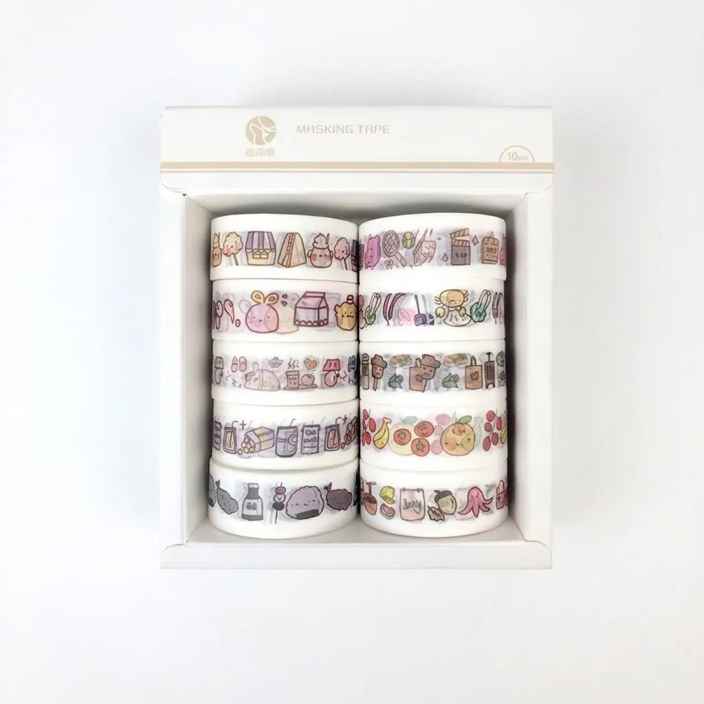 Whimsy- Kawaii Washi Tape Sets | 10-Roll Journaling & Scrapbooking Tape