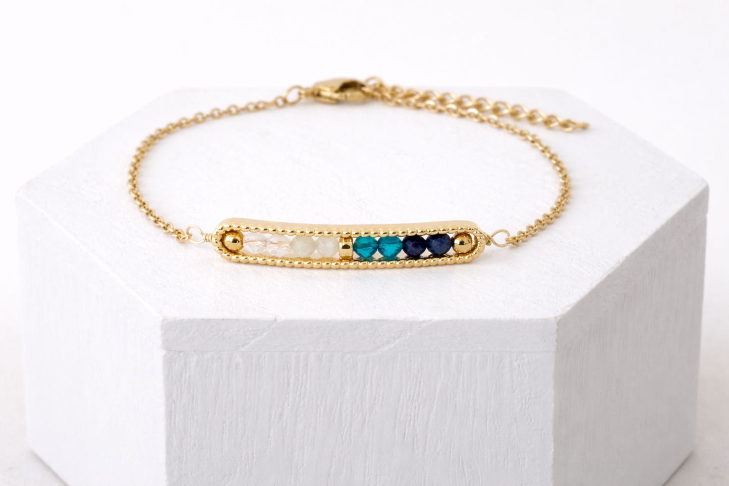Empowerment Crystal Bar Bracelet Clear Quartz & Blue Apatite