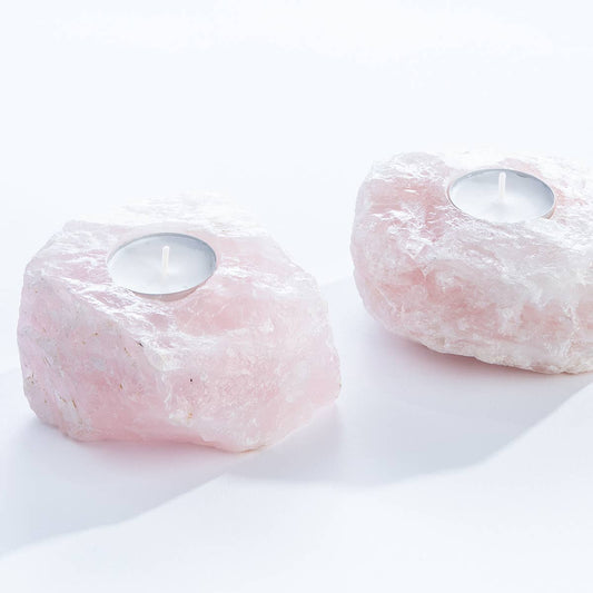 Rose Quartz Crystal Candle Holder - Crafted in Brazil