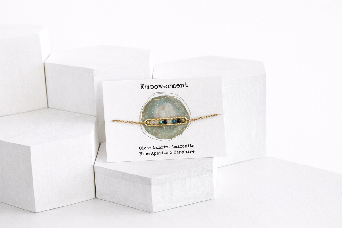 Empowerment Crystal Bar Bracelet Clear Quartz & Blue Apatite