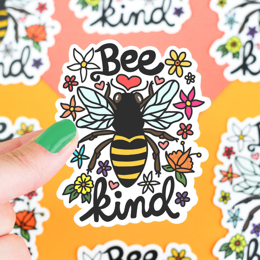 Bee Kind Flower Floral Gift Water Bottle Decal Vinyl Sticker